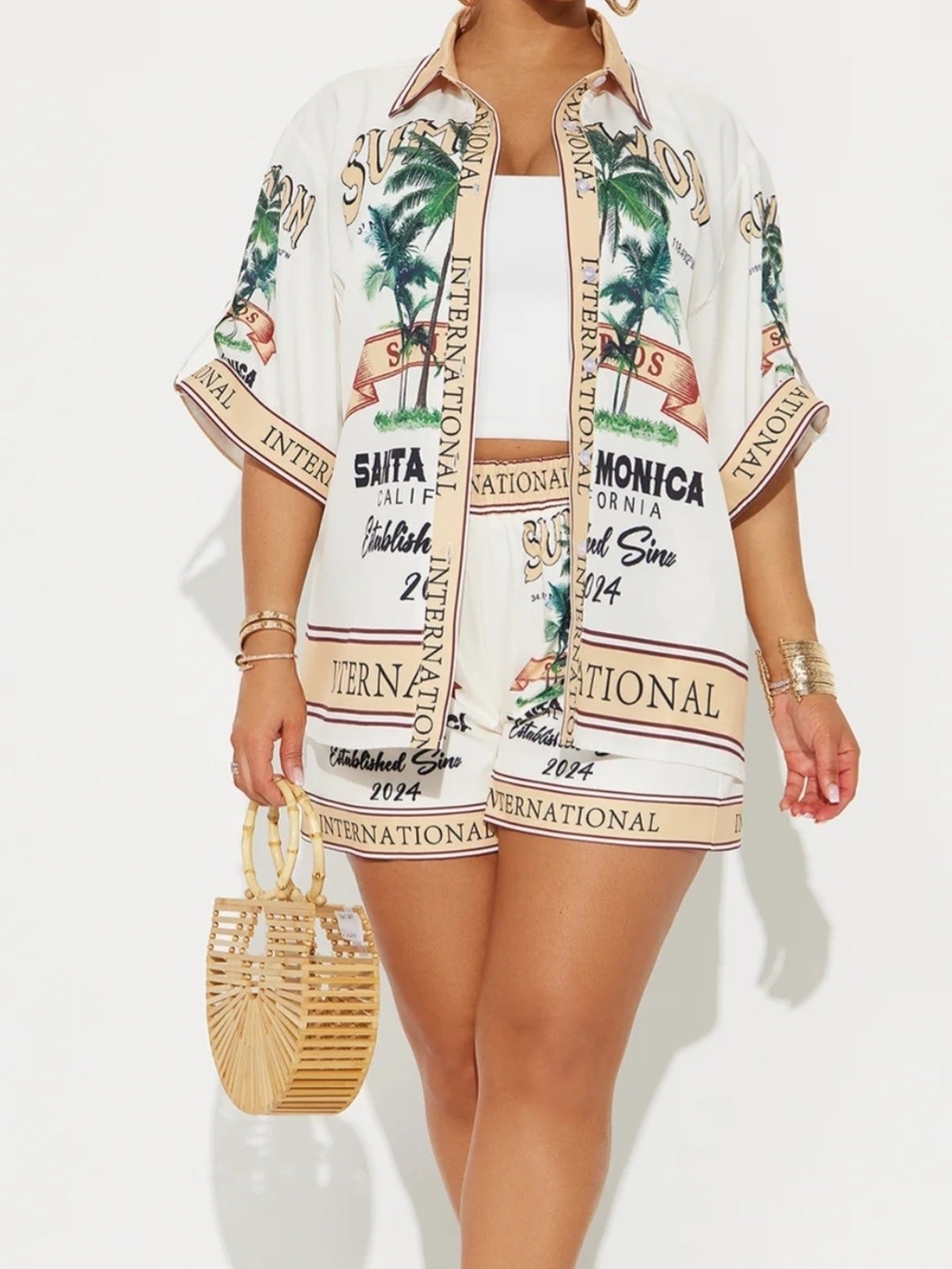 Fashion Nova White Palm Print Two-Piece Set